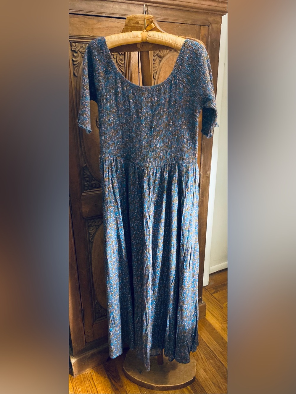 Natural Life Blue Floral Scoop Neck Maxi Dress, L/XL.